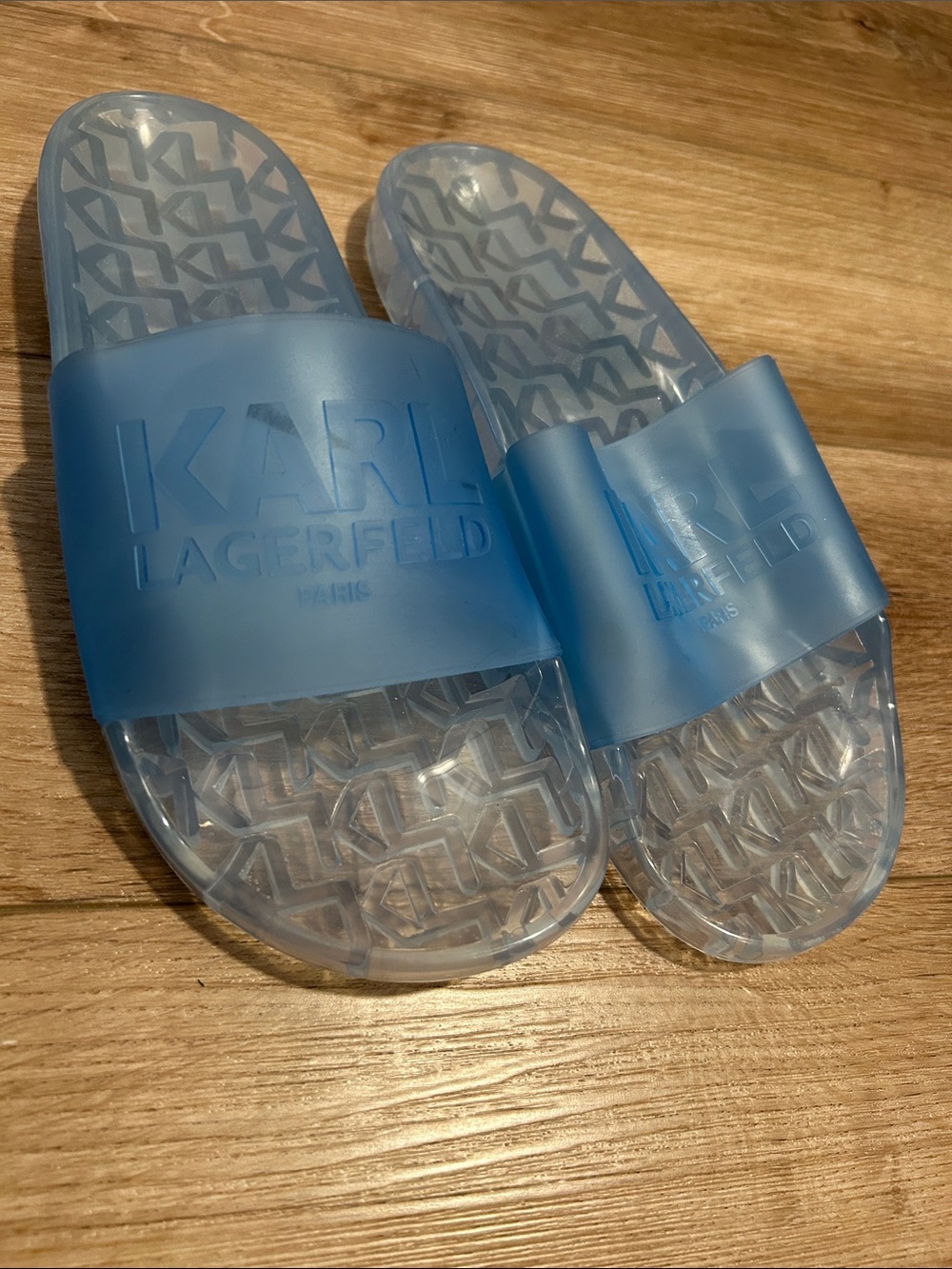 Karl Lagerfeld Blue Translucent Slide Sandals